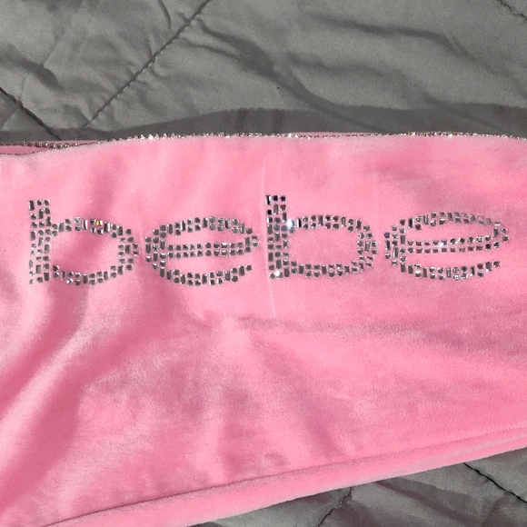 Bebe Pink Velour Matching Outfit with Rhinestone Logo Size Small. - Picture 2 of 7